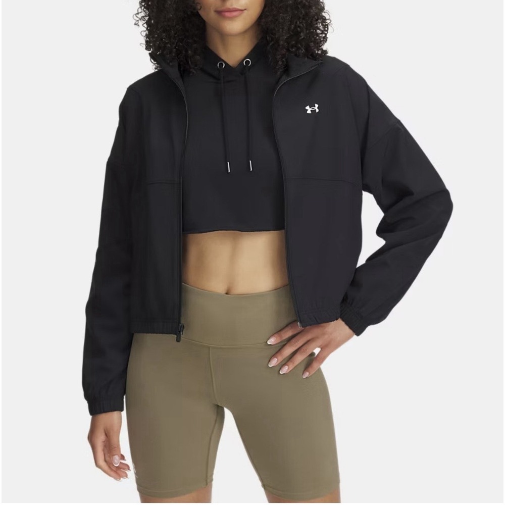 Under Armour UA Rival Woven Cropped Jacket Women Black Full Zip Size M